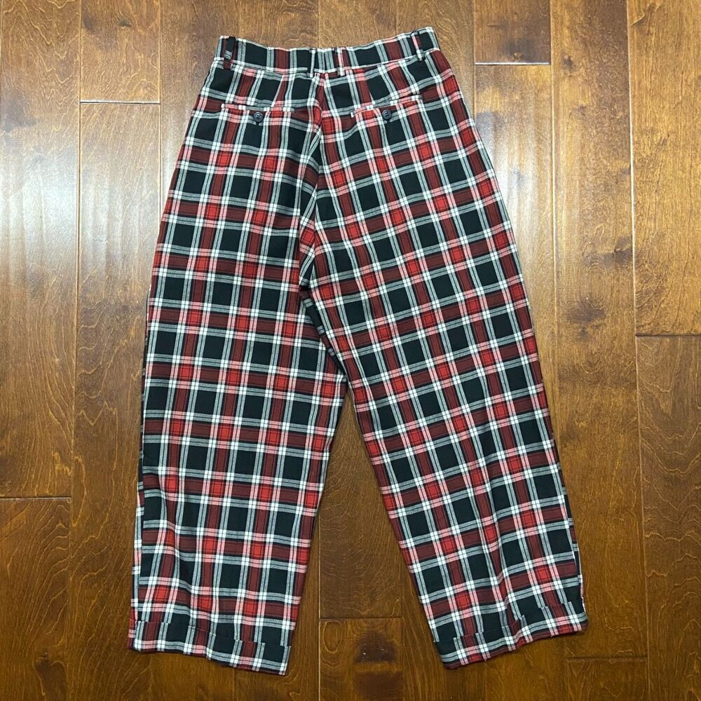 Smash Vintage 90s Black Red White Slacks Pants Polyester Men's Size W32 x L30 - Picture 4 of 8